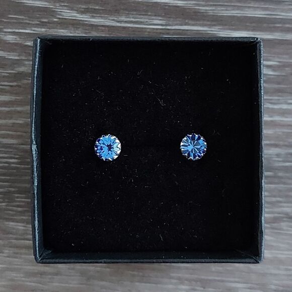 Platinum Plated 925 Silver  September Birthstone CZ Stud Earrings - Picture 4 of 8